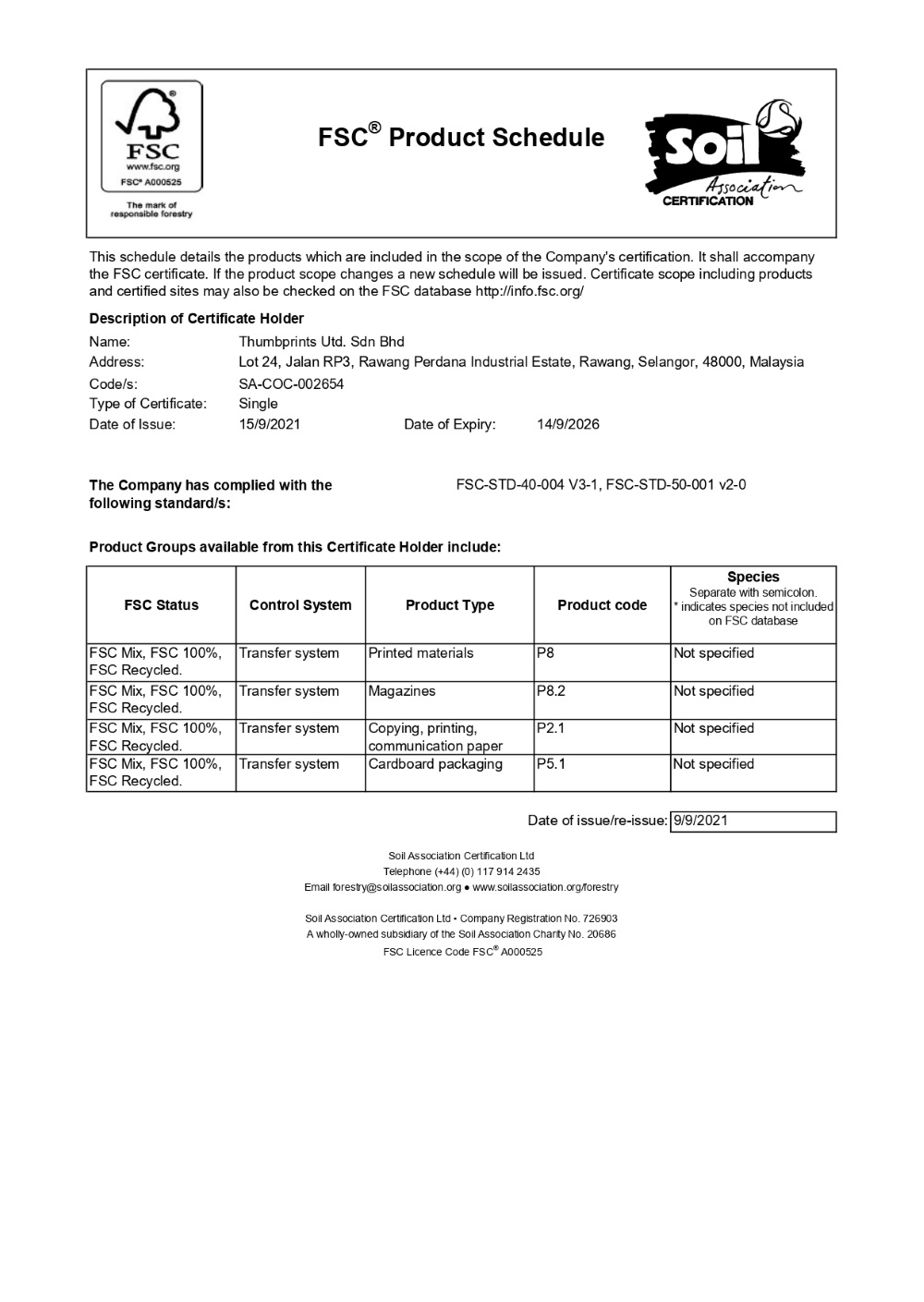 FSC certificate (15 Sep 2021 -14 Sep 2026)